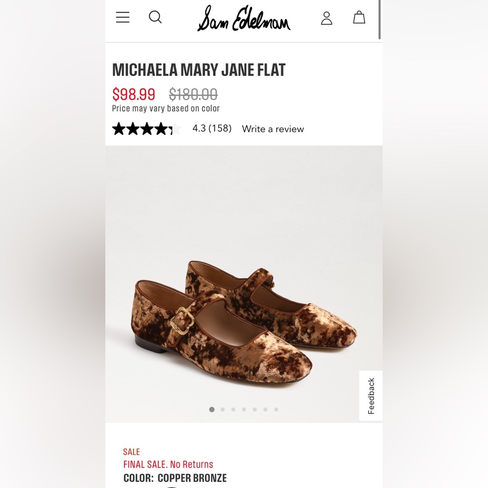 Sam Edelman Michaela Mary Jane Flat - Copper Bronze NWT